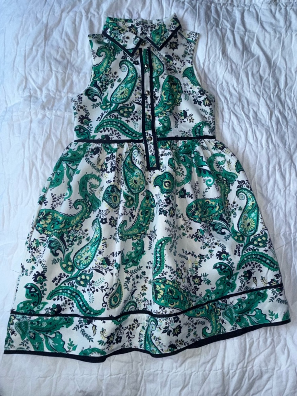 Janie and Jack Paisley Green, White & Black Kids Dress